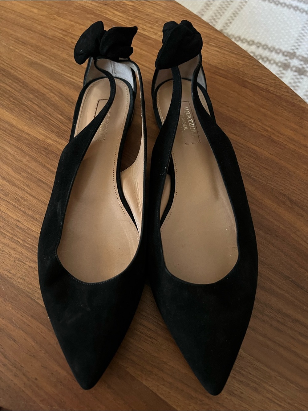 Aquazzura  Women's Black Suede Leather Cut Out Bow Tie Ballerina Flats Size 40